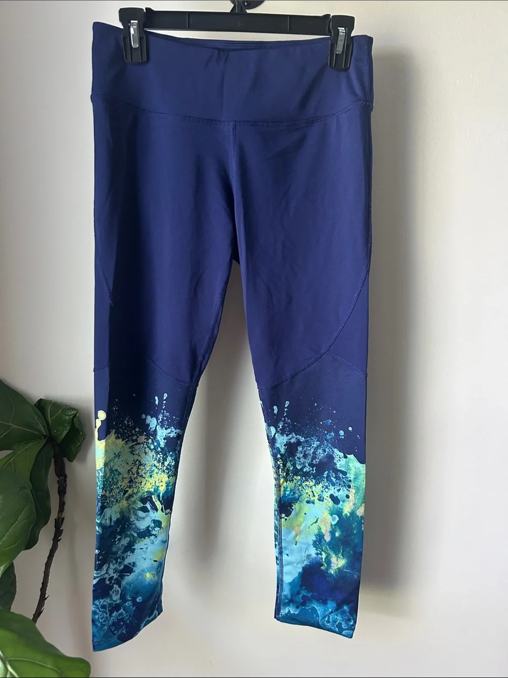 Navy Blue Splash-Print Women's Active Leggings